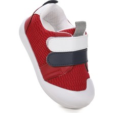 Kiko Kids Textile Cırtlı Erkek Bebek Spor Ayakkabı Kırmızı Tekstil Malzeme Düz Taban