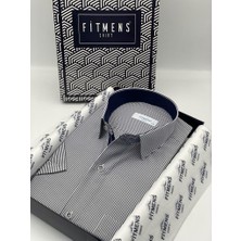 Fitmens Klasik Kısa Kol Çizgili Hediye Kutulu Erkek Gömlek FS-003005 - Lacivert