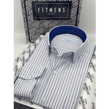 Fitmens Klasik Uzun Kol Çizgili Hediye Kutulu Erkek Gömlek FS-003864 - Beyaz Saks Mavi