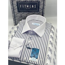 Fitmens Klasik Uzun Kol Cepsiz Yaka Manşet Beyaz Hediye Kutulu Erkek Gömlek FS-004325 - Beyaz Lacivert