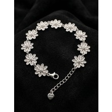 Roza Silver 925 Ayar Geleneksel Telkari Elişi Papatya Motifli Sıralı Gümüş Bileklik (Ayarlanabilir)