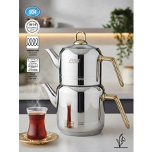 Fms Silindir Elmas Kulp Mini Boy Gold | 18/10 Paslanmaz Çelik Çaydanlık | Indüksiyon Taban | 0,85 L + 1,25 L|