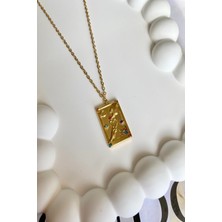 Kadın Çelik Kolye Tarot Seri Düz Zincir Düz Plaka Renkli Taş Lovers Kolye