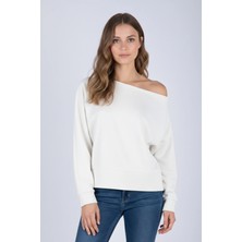 Venilife Kadın Bir Omuz Düşük Rahat Kesim Kayık Yaka Sweatshirt