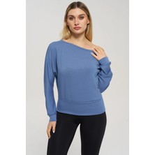 Venilife Kadın Bir Omuz Düşük Rahat Kesim Kayık Yaka Sweatshirt