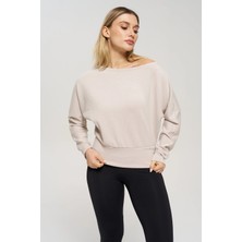 Venilife Kadın Bir Omuz Düşük Rahat Kesim Kayık Yaka Sweatshirt