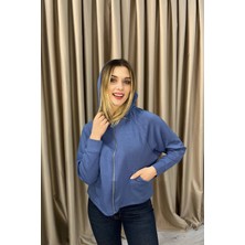 Venilife Kadın Rahat Kesim Fermuarlı Kapüşonlu Sweatshirt