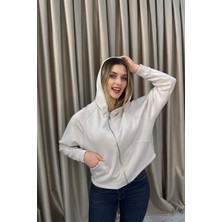 Venilife Kadın Rahat Kesim Fermuarlı Kapüşonlu Sweatshirt