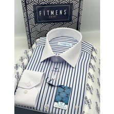 Fitmens Klasik Uzun Kol Cepsiz Yaka Manşet Beyaz Hediye Kutulu Erkek Gömlek FS-004325 - Beyaz Saks Mavi