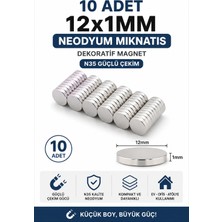 Dünya Magnet 10 Adet 12X1 mm Neodyum Mıknatıs N35 Güçlü Çekim Dekoratif Yuvarlak Magnet
