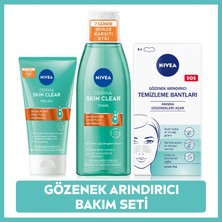 Nivea Siyah Nokta ve Sivilce Karşıtı Yüz Bakım Seti, Derma Skin Clear Peeling 150ml, Yüz Temizleme Jeli 150ml ve Burun T-Bant