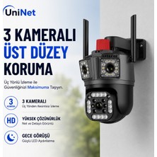 Uninet 9mp Çift Lensli Wifi Ptz Güvenlik Kamerası – 3 Ekran Görüntü, 50 Metre Gece Görüşü ve Polis Çakarı