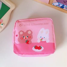 SYN Kawaii Teddy Bear Rabbit Ayıcık Tavşan Desenli Hijyenik Ped Çantası | Organizeri | Makyaj & Kozmetik Saklama Çantası | Fermuarlı Mini Düzenleyici