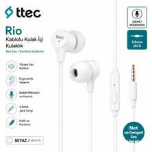 Ttec Rio Kablolu Kulak Içi Kulaklık Beyaz | Mikrofonlu 3.5 mm Jack Kulaklık | Telefon ve Bilgisayar Uyuml