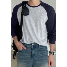 Tarz Cool Erkek Reglan Kol Uzun Kollu Basic Tişört Süprem %100 Cotton Bisiklet Yaka Rahat Kalıp