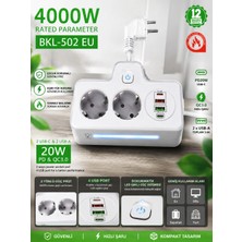 FaroxTech 4000W Akım Korumalı Çoklu Priz – 2 Priz Girişi + 4 USB (Pd 20W & Qc3.0 Hızlı Şarj) – LED Işıklı, Anahtarlı, Güvenli Priz