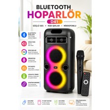 Yenilig Bluetooth Hoparlör Rgb Işıklı Mikrofonlu Kumandalı Taşınabilir Kablosuz Speaker D41 Siyah Aux USB Tf Kart Destekli Güçlü Bass