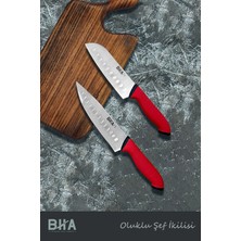 BHA Bıçakçı Hacı Ahmet Sürmene Twix Seri Oluklu Şef Ikilisi Santoku ve Sivri Şef Bıçak Seti| 4116 | 37120-37121
