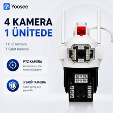 Uninet 8mp 4 Kameralı Wifi Ptz Döner Başlıklı Güvenlik Kamerası – 3 Sabit + 1 Hareketli, Polis Çakarı, ve Gece Görüşü