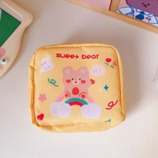 SYN Kawaii Teddy Bear Ayıcık Desenli Hijyenik Ped Çantası | Organizeri | Makyaj & Kozmetik Saklama Çantası | Fermuarlı Mini Düzenleyici