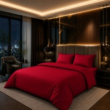 Karden Flower Aurelia Linea Kırmızı %100 Pamuk Saten Çizgili Çift Kişilik Nevresim Takımı