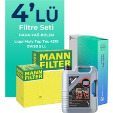Mann Filter  Peugeot 308 1.6 Benzin Vti Filtre Bakım Seti Liqui Moly Motor Yağlı (2008-2014) 4 Lü