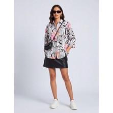 Farren Baskılı Oversize Poplin Gömlek