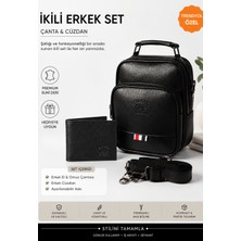 Sannora Bags Erkek Siyah Deri Voyager Şık Günlük El ve Omuz Çantası Şık Crossbody Günlük Erkek Seyahat Çantası ve Cüzdan