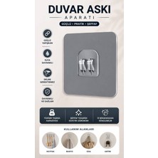 Galeriyo Kendinden Yapışkanlı Askı Şeffaf Duvar Askısı Çift Askılı Çerçeve Tutucu 10 Adet