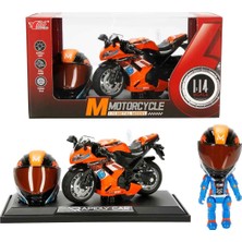 PopŞeker Sesli ve Işıklı Die-Cast Çek Bırak Metal Yarış Motosikleti (Kask ve Stantlı Set)