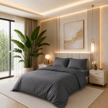 Karden Flower Aurelia Linea Antrasit %100 Pamuk Saten Çizgili Tek Kişilik Nevresim Takımı