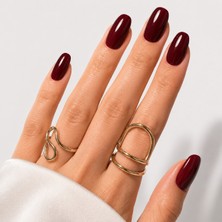 Takma Takma Bordo Kısa Oval El Yapımı Jel Takma Tırnak TT1420  - Bordo-XS