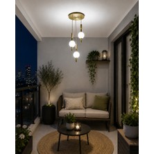 Dolunay Avize Modern 3’lü LED Sarkıt Avize Gold – 3 Renk Işıklı, Ayarlanabilir, Küre Başlıklı Dekoratif Avize