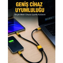 Elif Asya Ceyiz Tekstil 240W Çoklu Şarj Kablosu Type-C Lightning Micro USB Örgü Kablo