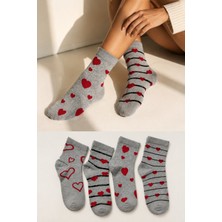 Ducks Socks Kadın Ekru Pamuklu Dikişsiz Kadın Çorap 4'lü Orta Konç Desenli Çorap