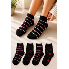Ducks Socks Kadın Ekru Pamuklu Dikişsiz Kadın Çorap 4'lü Orta Konç Desenli Çorap