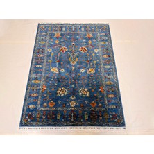 El Dokuma Afgan Halı Sultani Desenli Kök Boya Mavi Renk 156 x 205 cm