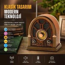 FaroxTech Retro Nostaljik Bluetooth Radyo – Ahşap Tasarım, Modern Ses Deneyimi