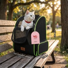 Vigi Store Premium Fileli Kedi ve Köpek Taşıma Sırt Çantası - Neon Yeşil Detaylı - 10 kg Taşıma Kapasiteli