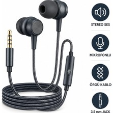 THOMSON 3.5mm Jak Girişli Mikrofonlu Kulak Içi Kulaklık Örgü Kablolu Stereo Bass Telefon Bilgisayar Uyumlu