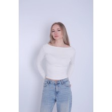 Venilife Kadın Kayık Yaka Uzun Kollu Esnek Buzi Bluz  / Body