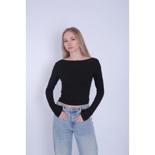Venilife Kadın Kayık Yaka Uzun Kollu Esnek Buzi Bluz  / Body