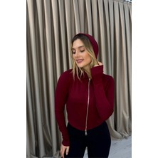 Venilife Kadın Thumbhole Parmak Geçme Detaylı Spor Kapüşonlu Fermuarlı Crop Sweatshirt