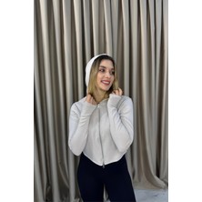Venilife Kadın Thumbhole Parmak Geçme Detaylı Spor Kapüşonlu Fermuarlı Crop Sweatshirt