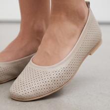 Futsi Shoes Bella Bej Hakiki Deri Lazer Kesim Kadın Babet