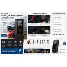 Jump Starter 18.000 Mah Taşınabilir Akü Takviyeli Kompresörlü Hava Pompası 4'ü 1 Arada Powerbank/digital Fener