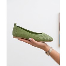 Futsi Shoes Bella Yeşil Hakiki Deri Lazer Kesim Kadın Babet Ayakkabı