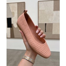 Futsi Shoes Bella Pembe Hakiki Deri Lazer Kesim Kadın Babet