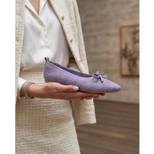 Futsi Shoes Stella Mor Hakiki Deri Fiyonk Detaylı Lazer Kesim Kadın Babet