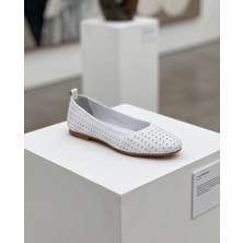 Futsi Shoes Bella Beyaz Hakiki Deri Lazer Kesim Kadın Babet